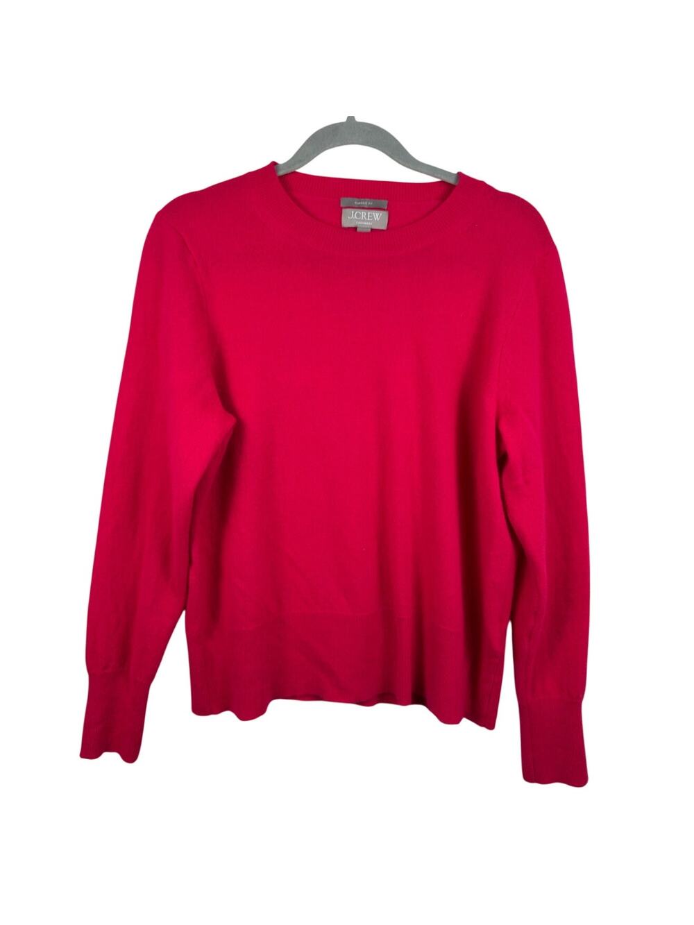 J. Crew 100% Cashmere Classic Fit Crewneck Size Large Deep Bright Pink EUC